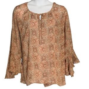 Vintage Bohemian Tunic Top Plus Sz 22/24 Paisley Bell Sleeve Anxiety Cafe Blouse